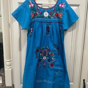Vibrant Blue Floral Embroidered Kids Dress